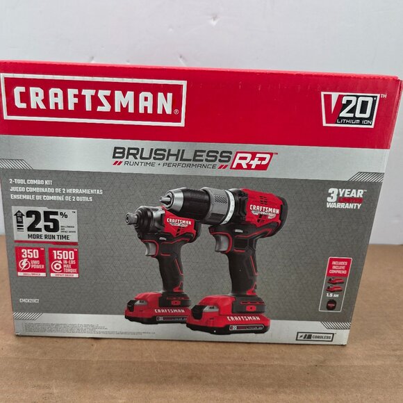 CRAFTSMAN V20 Brushless Cordless 2-Tool Kit w/2 Batteries & Charger (CMCK211C2) - Picture 1 of 14